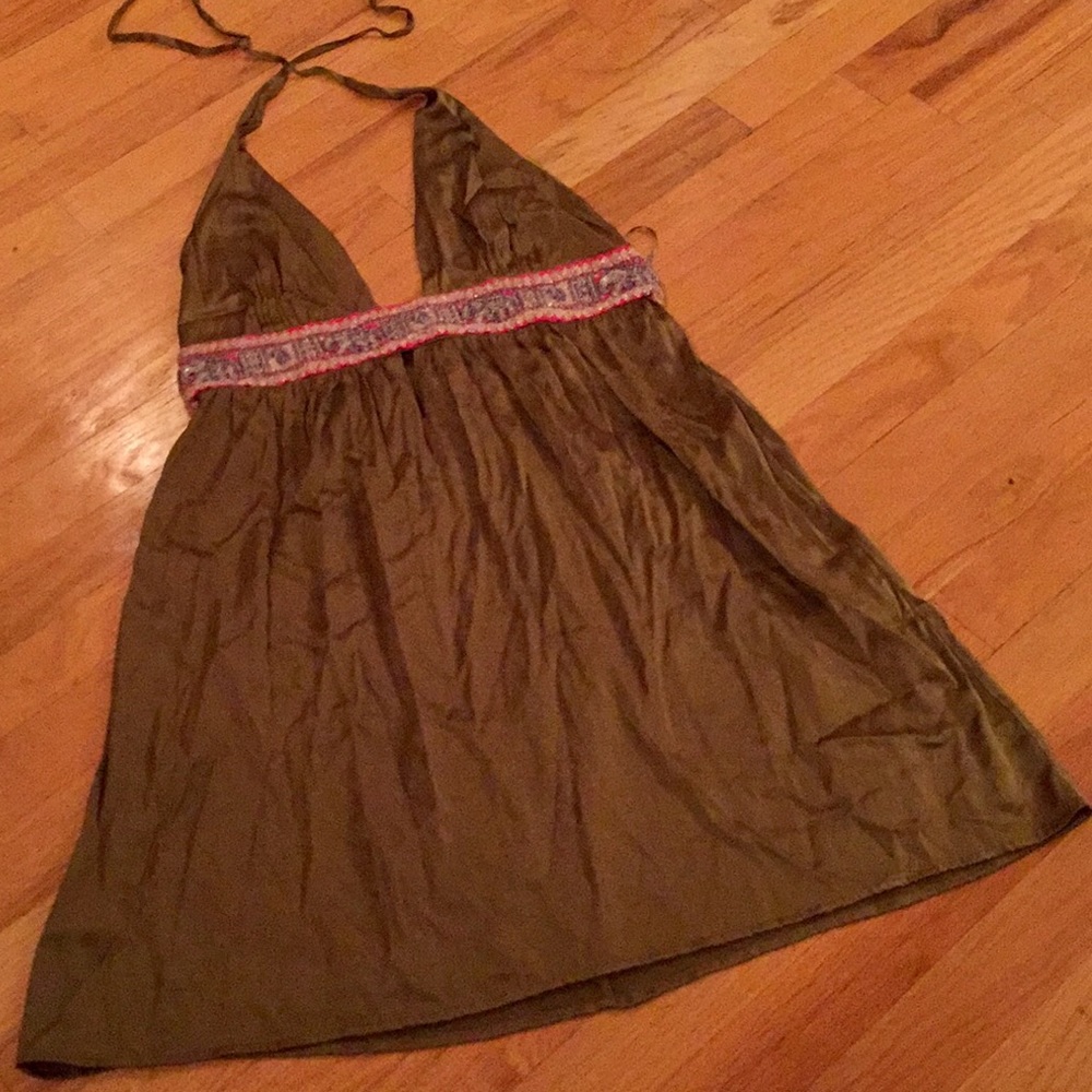 Indah halter 100%silk zip-back bead Empire waist